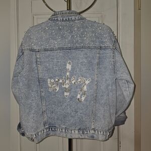 Heirloom Wifey Denim Pearl Wedding Jean Jacket Medium